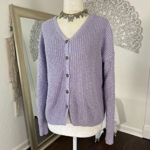 Hippie Rose Chunky Coquette Lilac Light Purple Knitted Knit Button Up Cardigan M - Picture 2 of 8